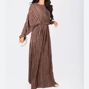 Chic Long Sleeve Brown Maxi Dress